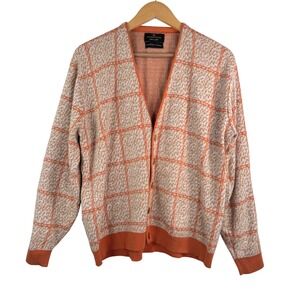 VTG Puritan Cardigan sz XL Orange Ban-Lon Orlon Acrylic academia preppy
